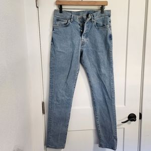 Denim & Co Slim Fit Straight Leg Light Wash Button Fly Long Jeans